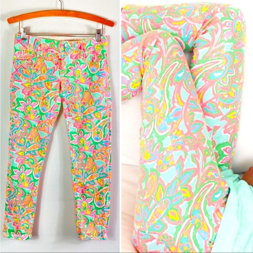 Lilly Pulitzer Worth Skinny Mini Low Rise Jeans Size 2 Bright Colors